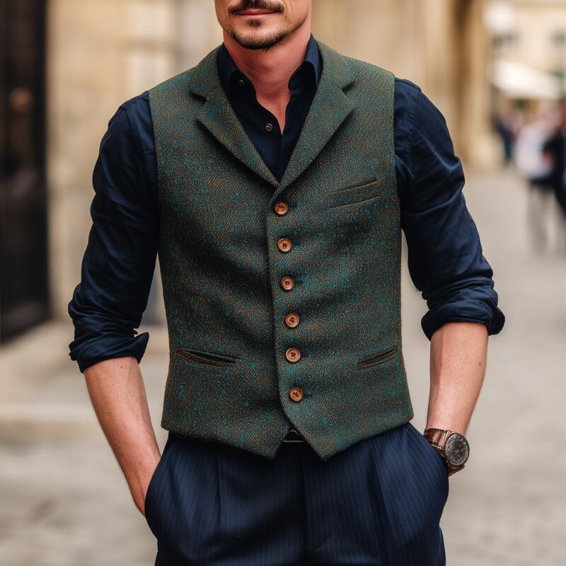 Men's Vintage Tweed Notch Lapel Single-breasted Slim-fit Suit Vest MTA2755H7M