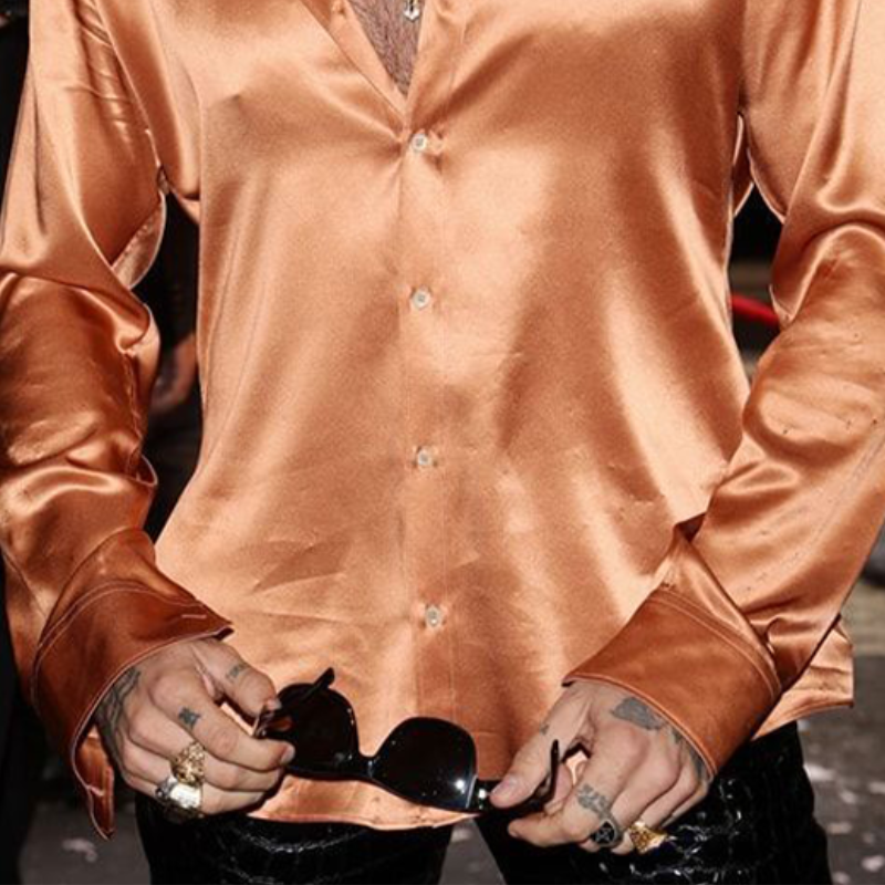 Men's Stylish Casual Solid Color Satin Long Sleeve Shirt 15411322K