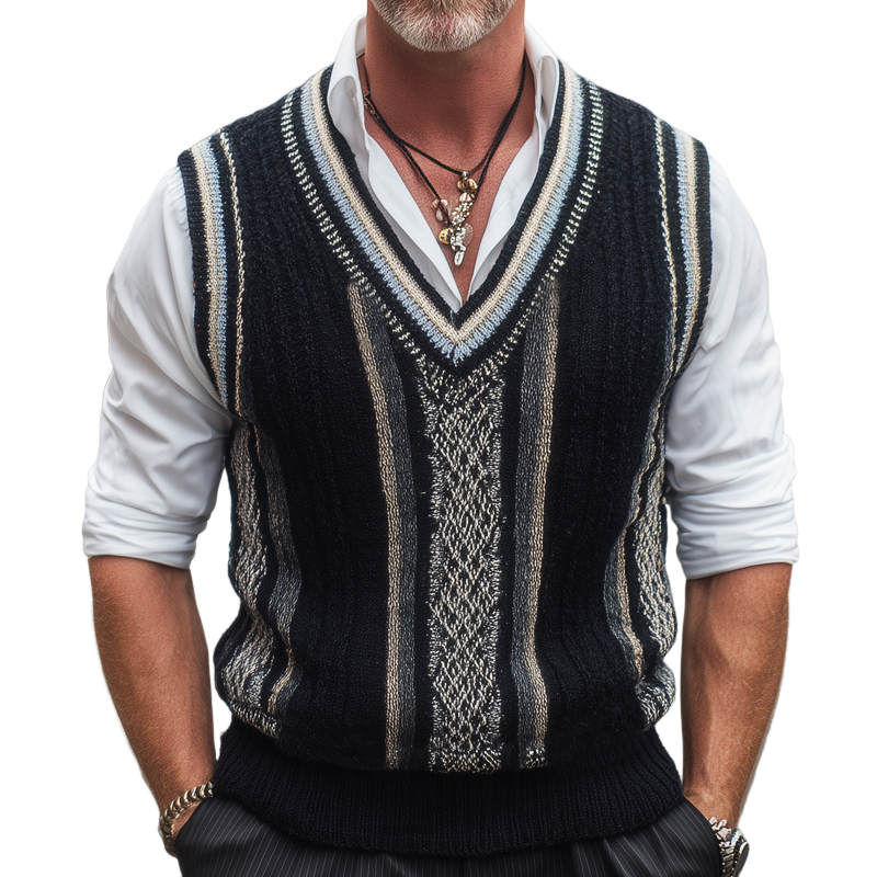 Men's Classic Retro V-Neck Knitted Pullover Vest MTA1947H6U