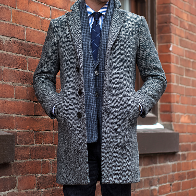 Men's Retro Casual Herringbone Mid-Length Coat MTA0946I6TO