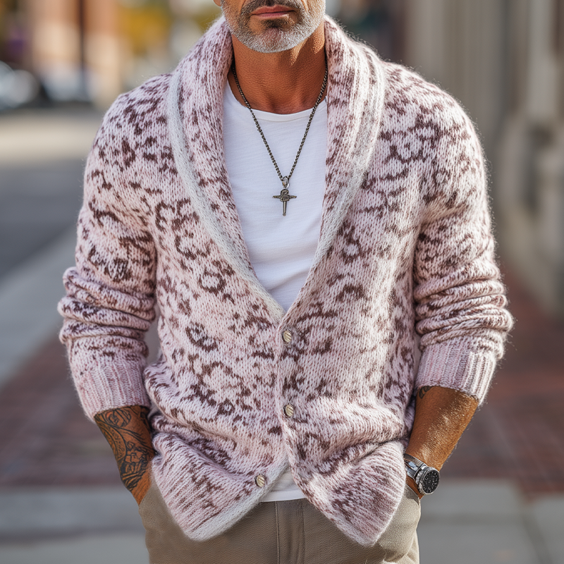 Men's Fashion Lapel Leopard Knit Cardigan MTA1890H3U