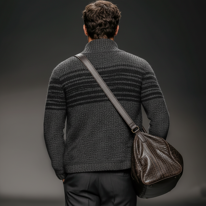 Men's Casual Colorblock Dark Grey Stand Collar Knitted Cardigan MTA2204J2U