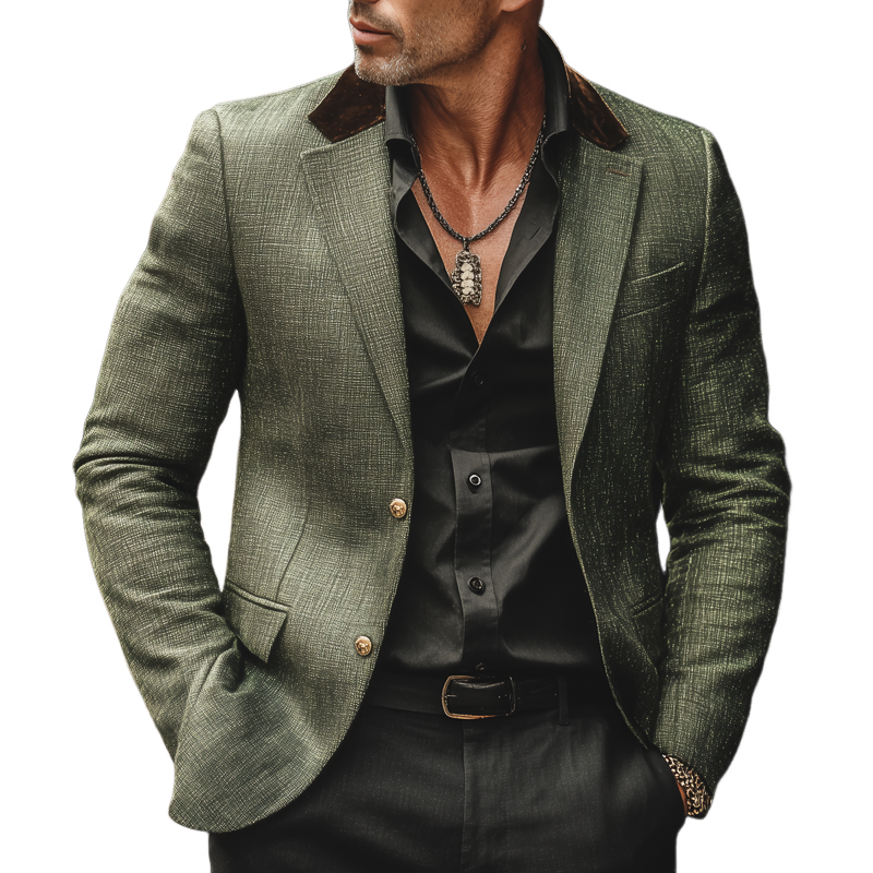 Men's Business Textured Colorblock Collar Two-button Blazer MTA2825H5U
