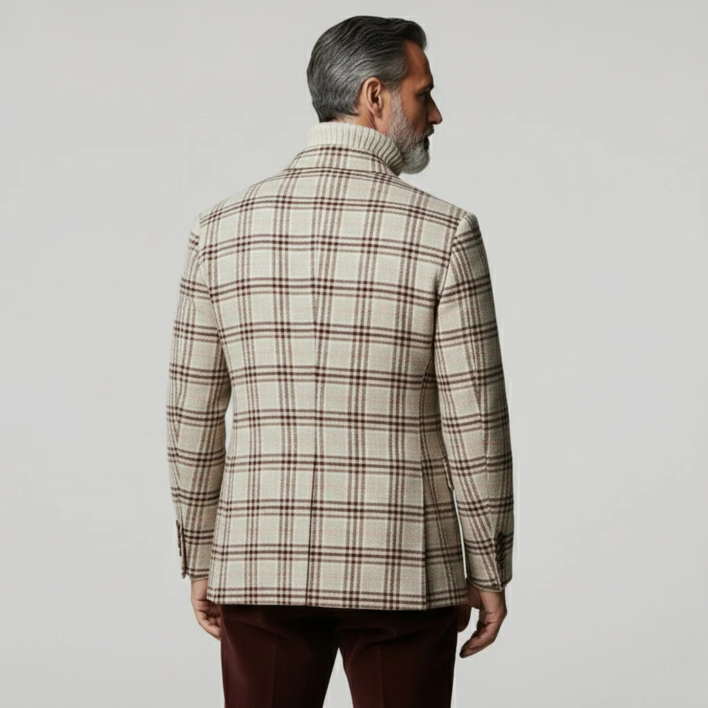 Men's Classic Casual Plaid Faux Wool Double-breasted Blazer  MTA1975I5K