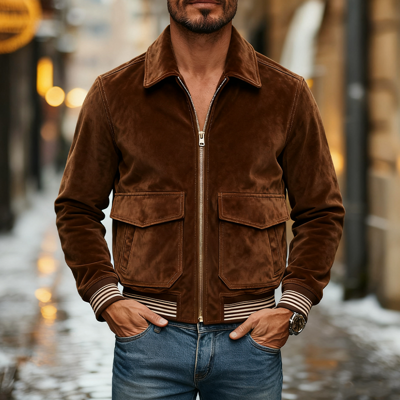 Men's Vintage Western Faux Suede Lapel Zip-Up Jacket MTA1746J2X