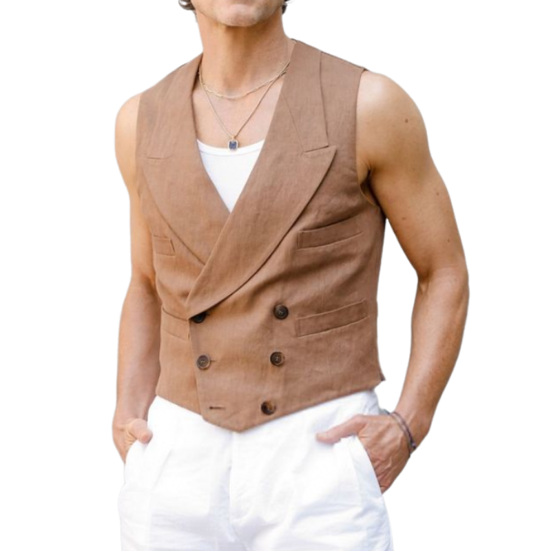 Klassisk Casual Slim Fit Dobbel Breasted Vest for menn, 10814404K