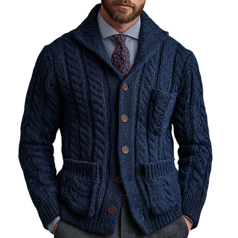 Men's Retro Casual Knitted Cable Collar Button Cardigan MTA1122J7TO