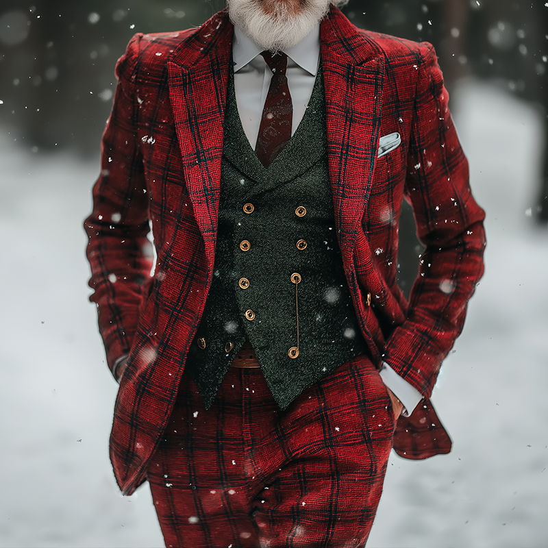 Men's Retro Casual Christmas Plaid Print Blazer MTA0573K0TO