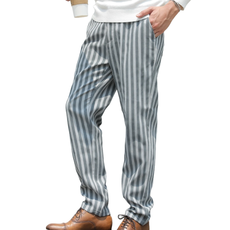 Men's Fashionable Contrast Color Striped Cotton Slim Straight Pants MTA0626E5M