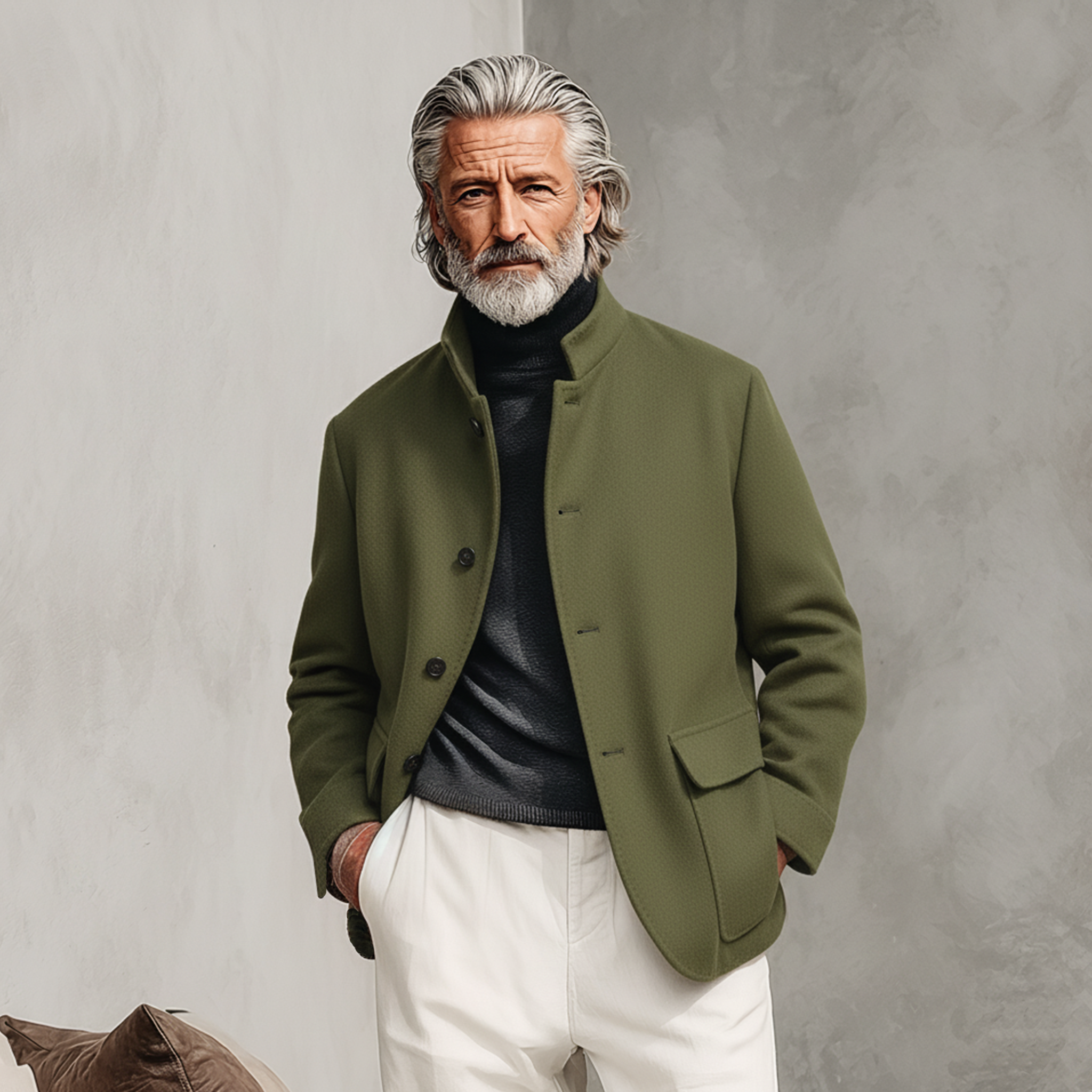 Men's Classic Light Business Stand Collar Faux Wool Jacket MTA0575K0K