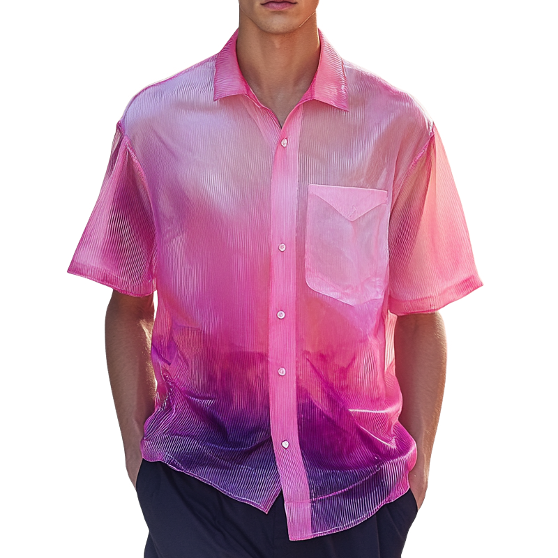 Men's Glossy Gradient Print Short-Sleeved Shirt MTA0625F6X
