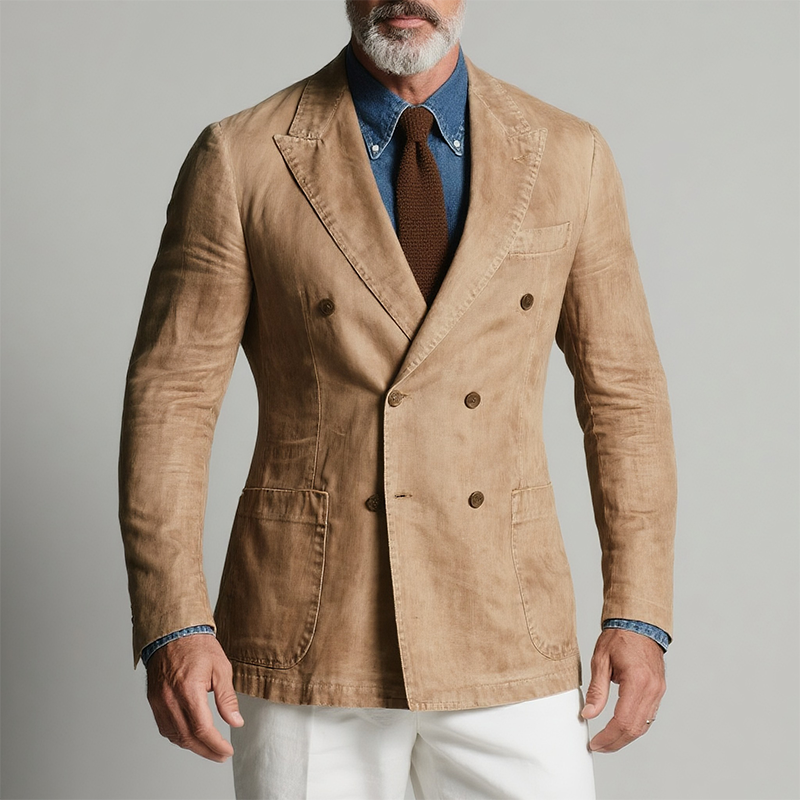 Men's Retro Casual Washed Double Breasted Blazer MTA1644G4TO