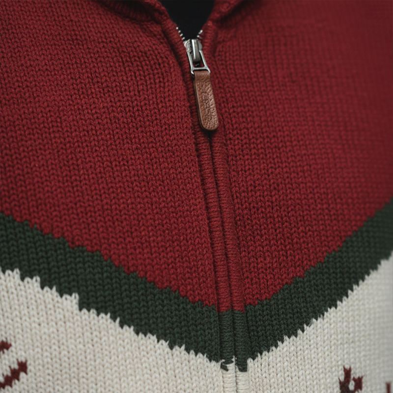 Men's Retro Christmas Jacquard Cotton Yarn Knit Zipper Cardigan MTA1478K9P