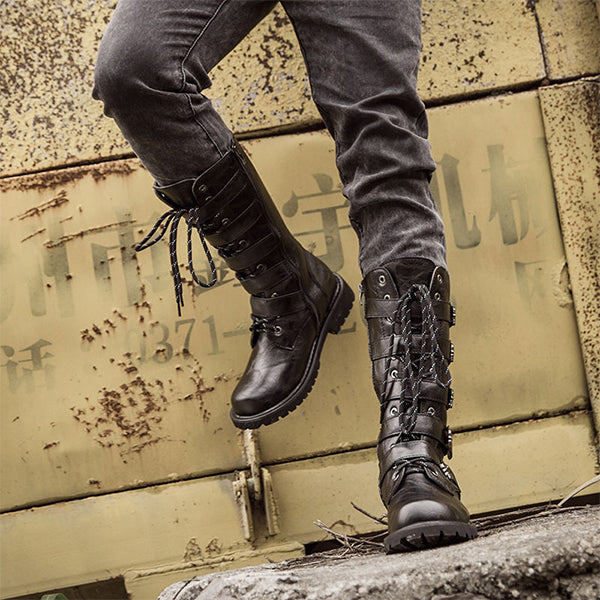 MEN'S LACE UP METAL SKULL BUCKLE DESIGN LACE UP BOOTS MTA1716G2I