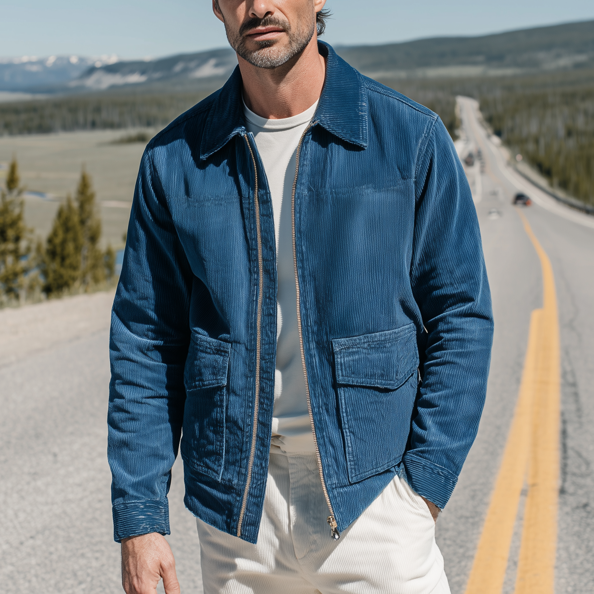 Men's Classic Casual Corduroy Lapel Zip-Up Jacket MTA0772H0K