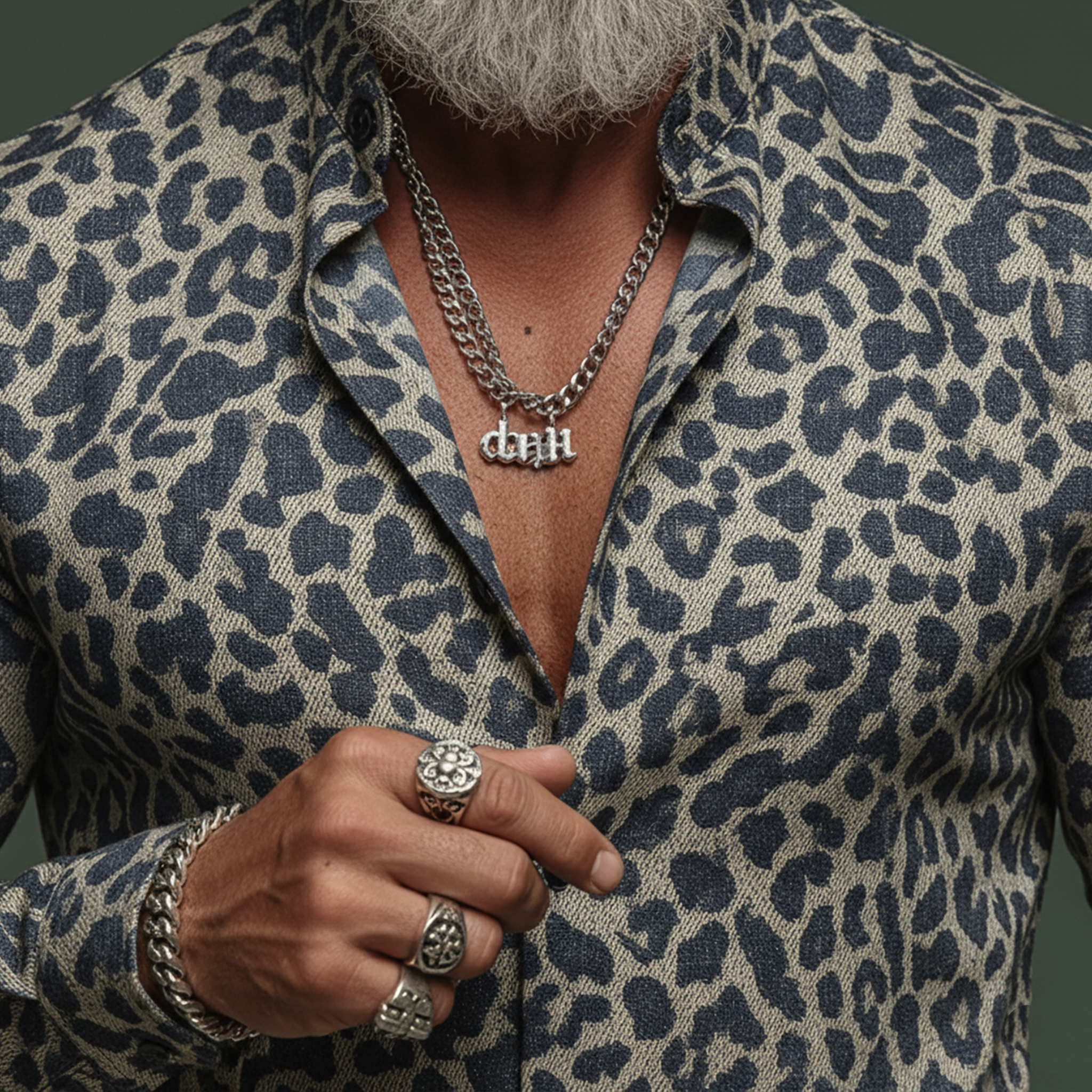 Men's Classic Casual Rugged Denim Jacquard Leopard Print Long-sleeved Shirt MTA3061K4K