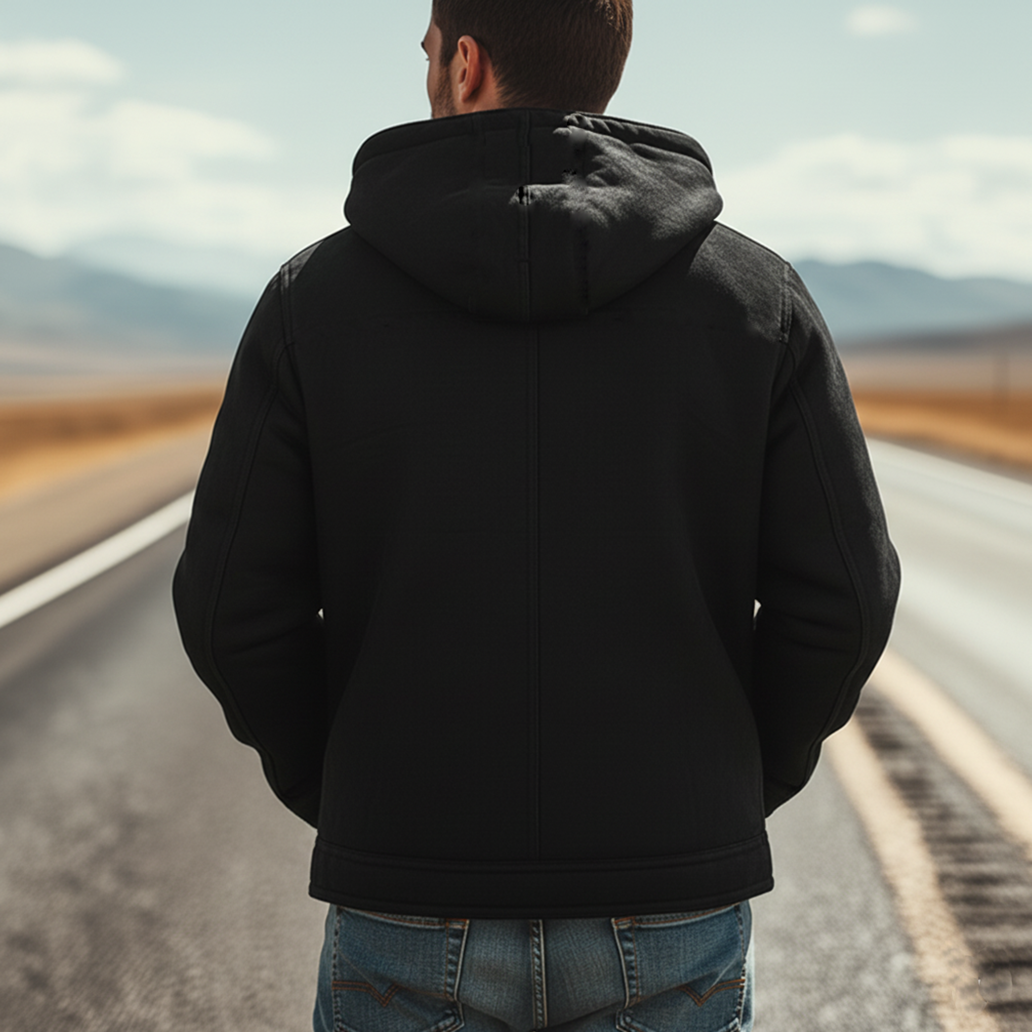 Men's Classic Retro Hooded Fleece Lined Horn Button Faux Suede Jacket MTA0197K1K