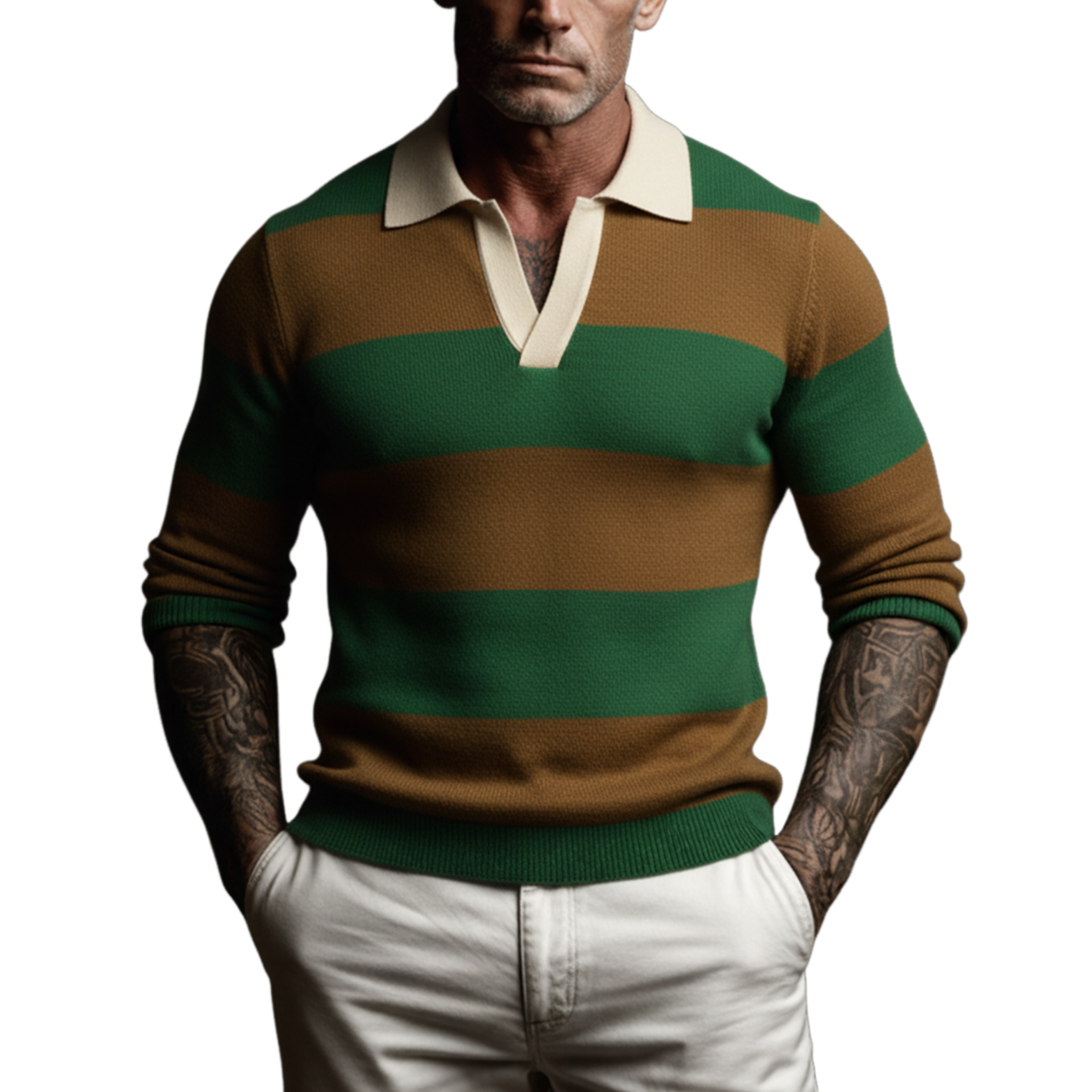 Men's Classic Casual Color-blocked Striped Slim Fit Sweater MTA0734K8K