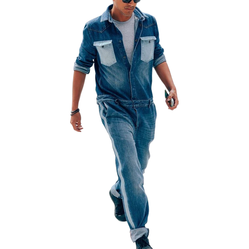 Men's Spring And Autumn Long Sleeve Long Pants Denim Jumpsuit MTA0766F8U