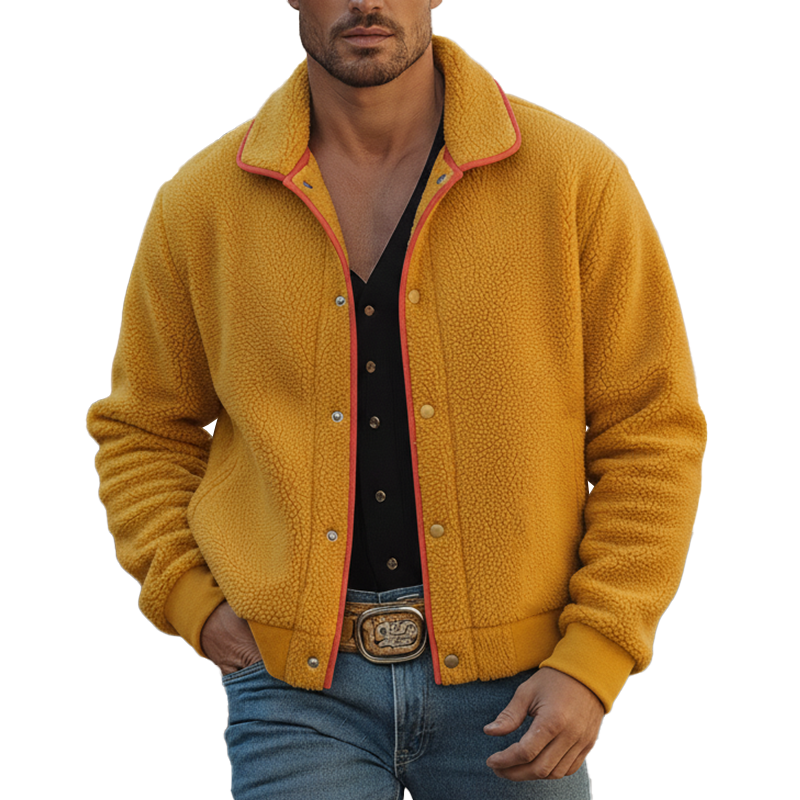 Men's Winter Retro Color-blocked Faux Lambskin Button Jacket MTA2597K5P