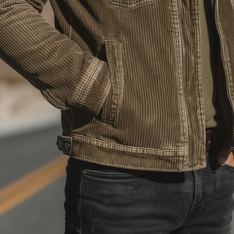 Men's Winter Fashion Washed Corduroy Fleece Detachable Collar Jacket MTA2525I9P