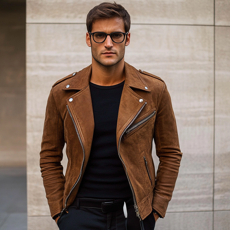 Men's Vintage Faux Suede Motorcycle Zip-Up Jacket MTA0183I0X