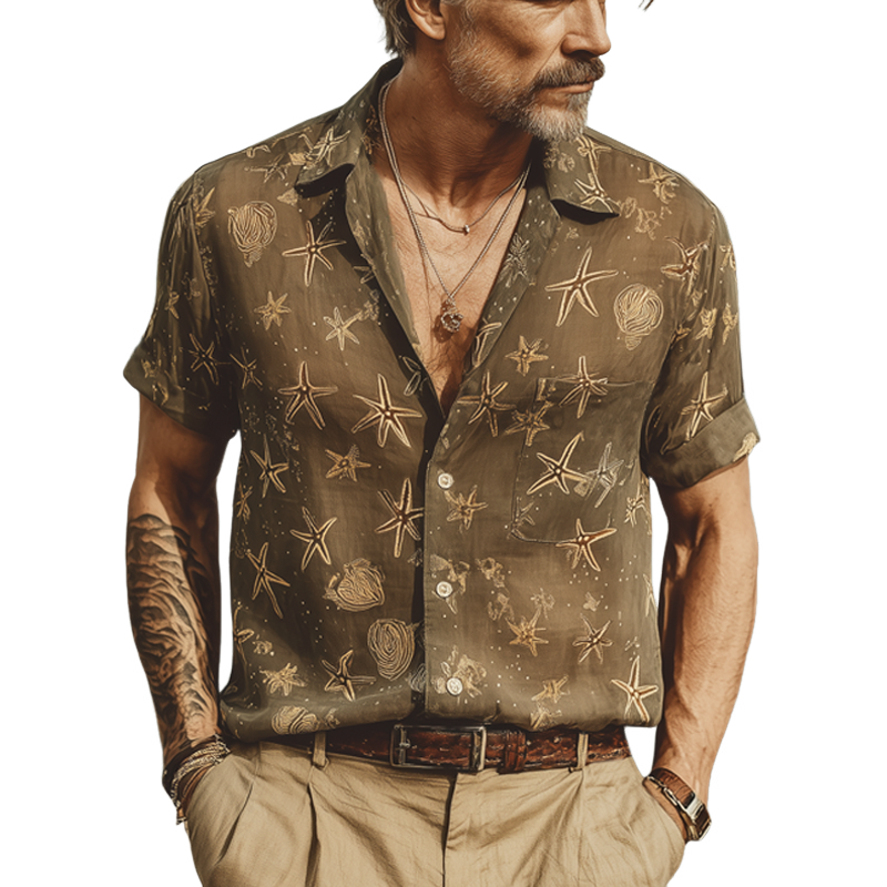 Men's Summer Beach Print Short Sleeve Shirt MTA1823F1U