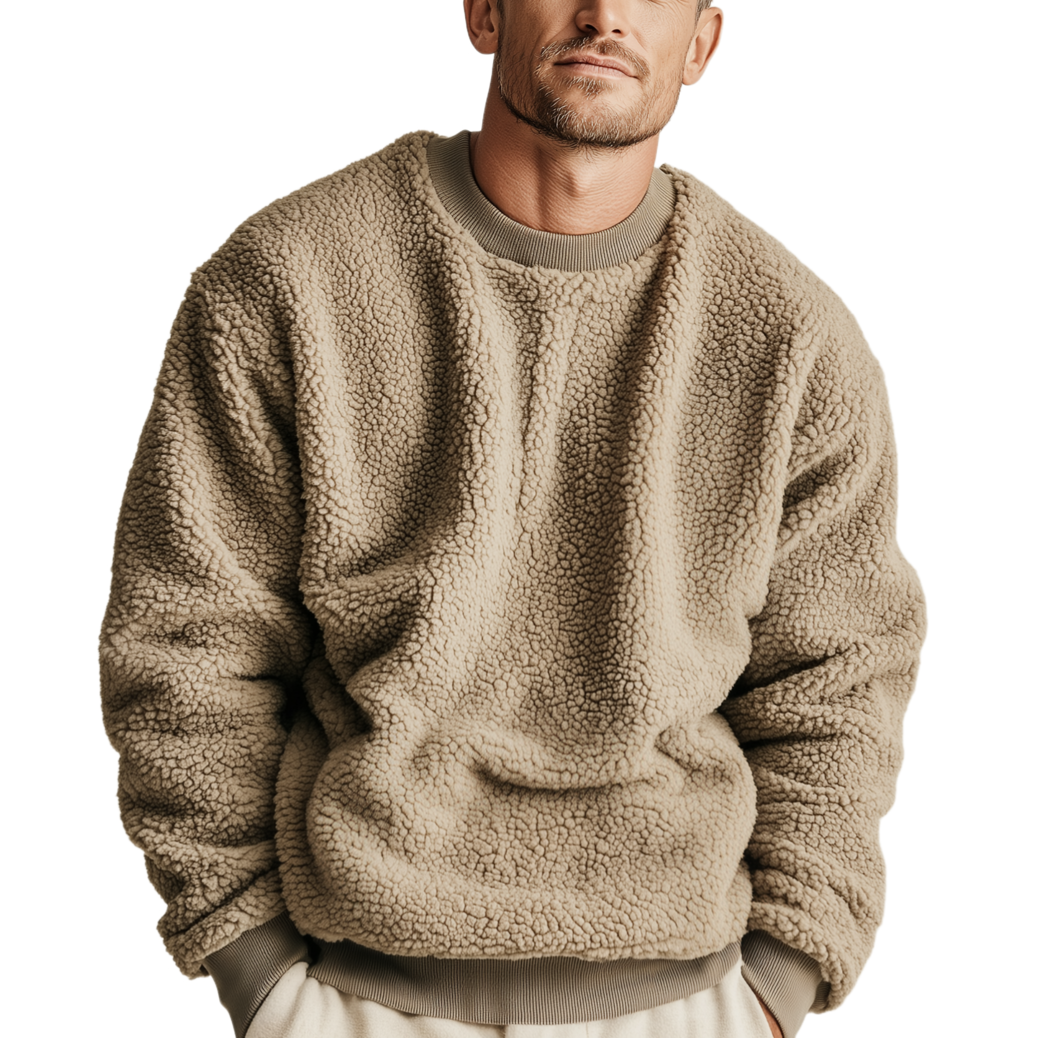 Men's Classic Casual Round Neck Teddy Fleece Loose Sweatshirt MTA1726J4K
