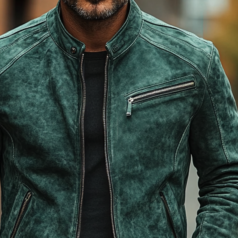 Men's Vintage Solid Color Faux Suede Multi-Zip Slim Fit Jacket MTA1885H3X