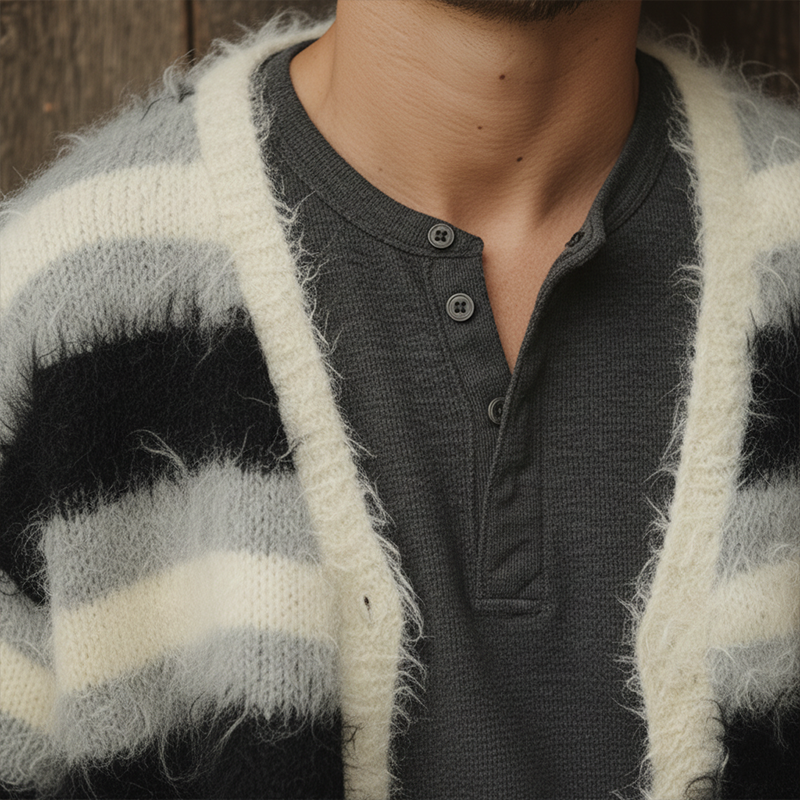 Men's Fashion Mohair Cotton Blended Striped Cardigan Sweater MTA1098J0P