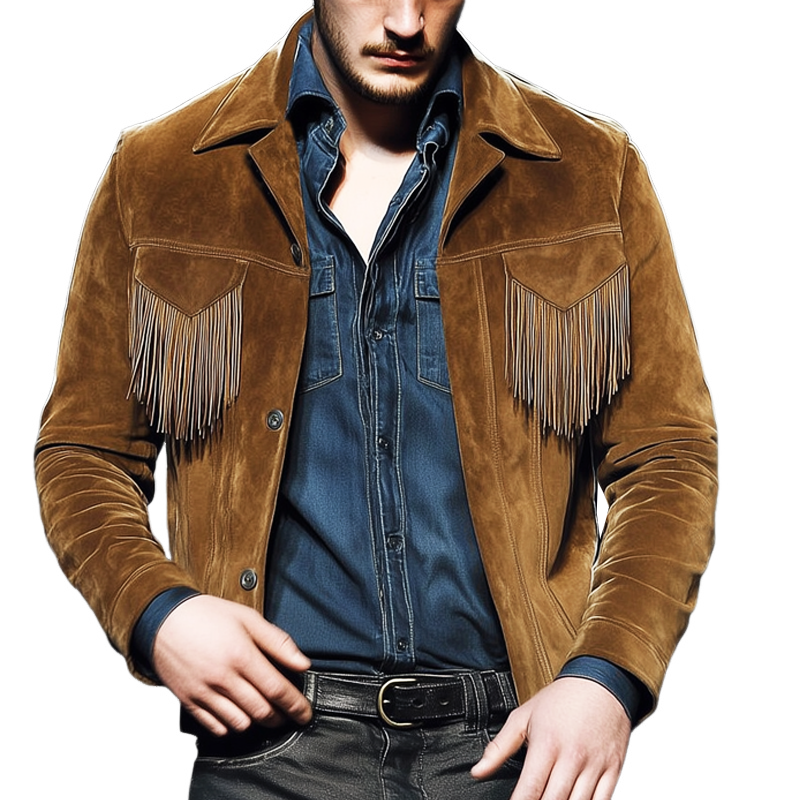 Men's Vintage Suede Fringe Button Jacket MTA2617H3U