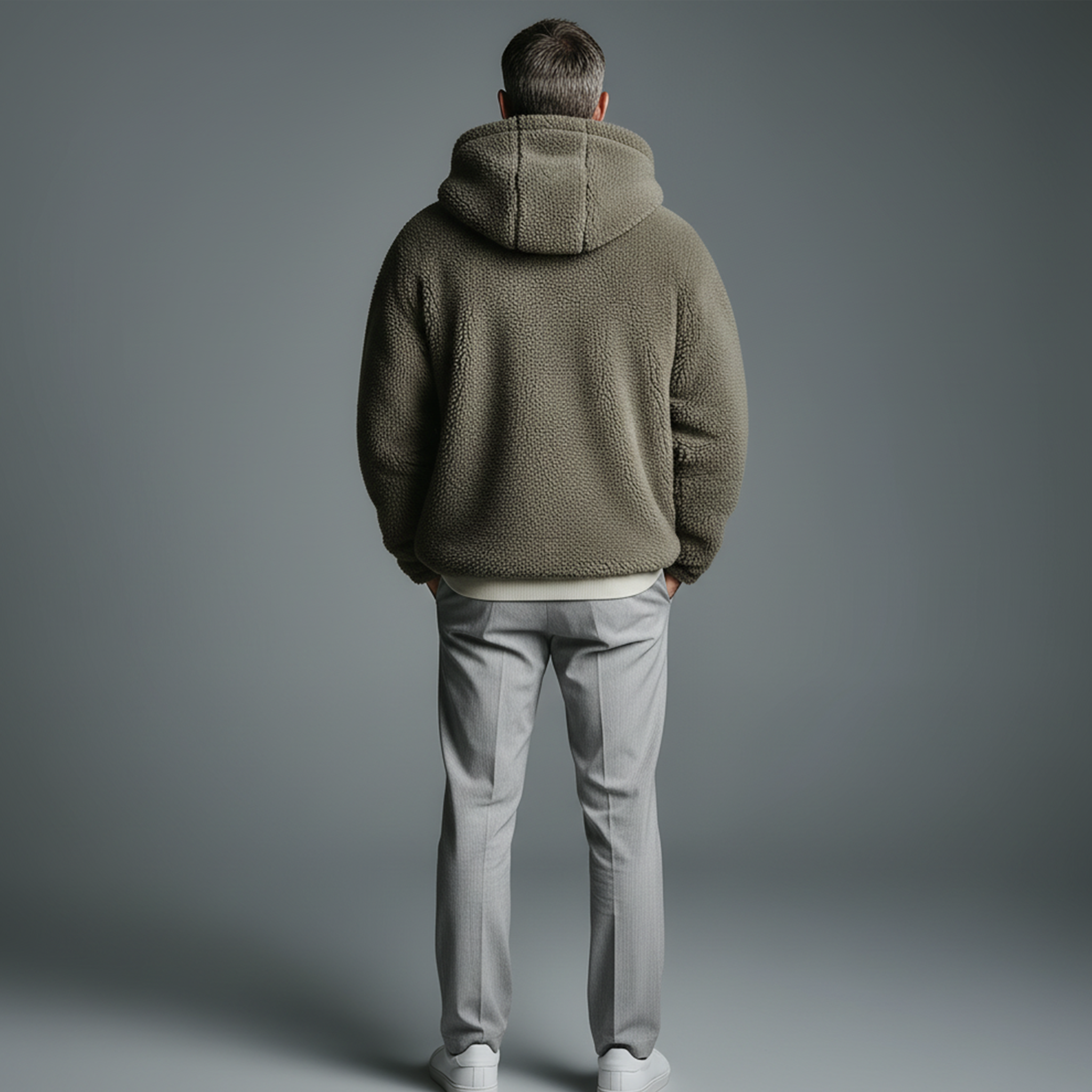 Men's Casual Fashionable Hooded Zippered Teddy Fleece Loose Sweatshirt MTA1712J7K