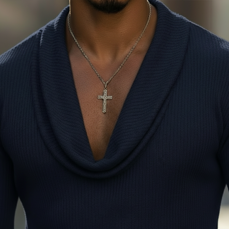 Men's Spring Retro Cowl Neck Cotton-Like Long-Sleeve T-Shirt MTZ2286A2P