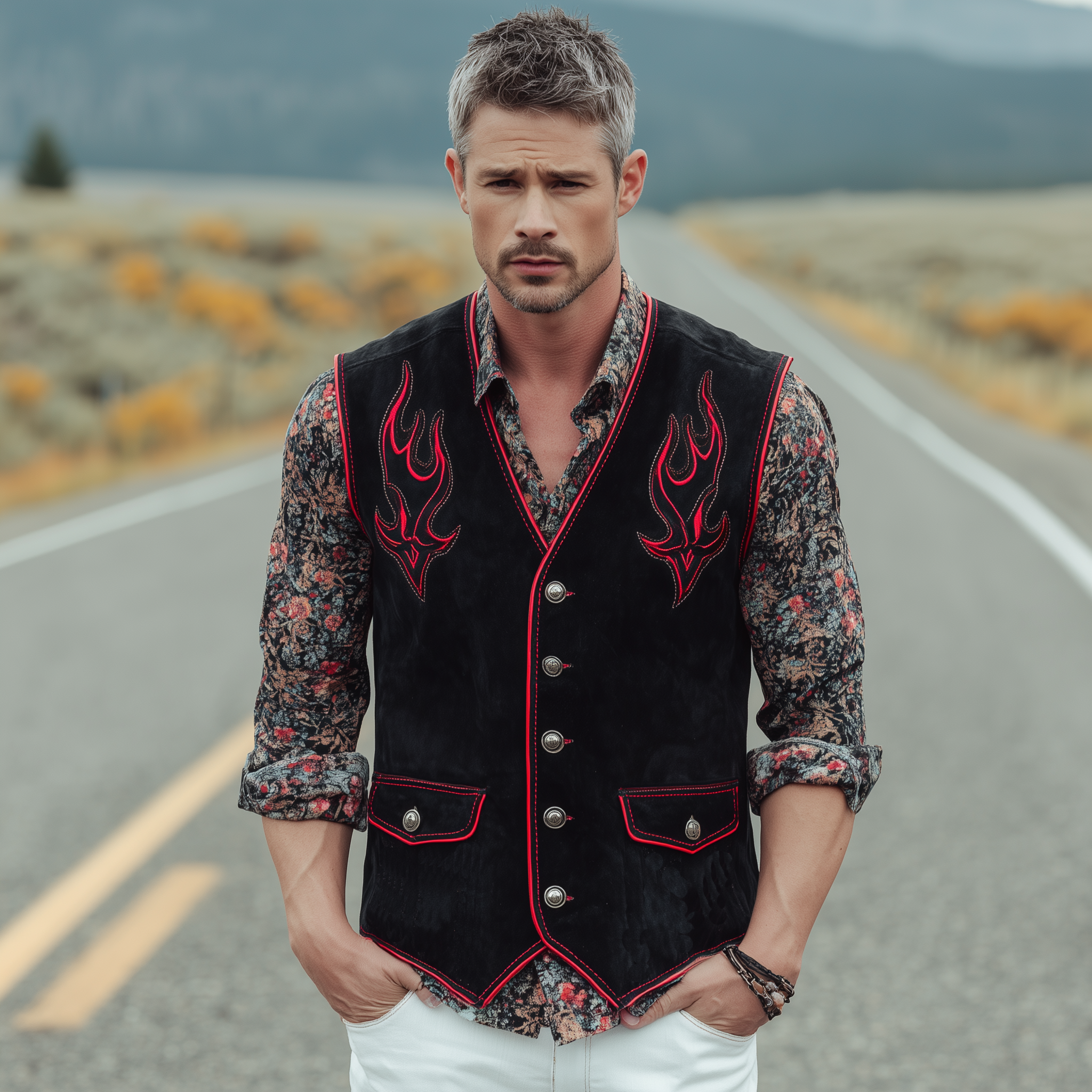Men's Classic Western Embroidered Suede Vest MTA0878I1K