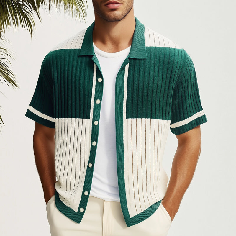 Men's Summer Comfortable Colorblock Knitted Short Sleeve Shirt MTA1689E1U