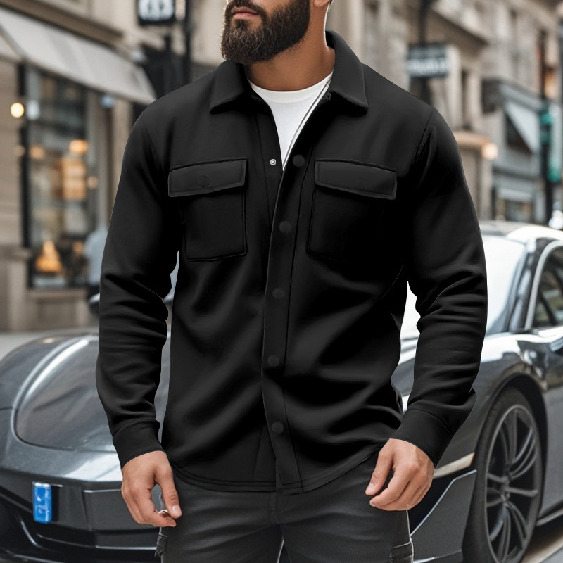 Men's Blended Multi-pocket Lapel Long-sleeved Shirt MTA2837G9X