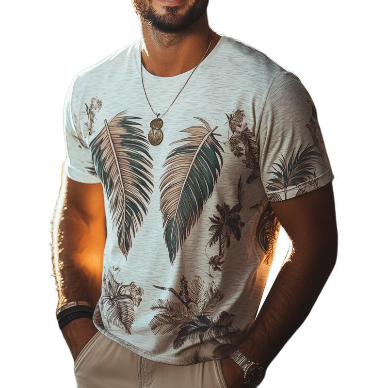 Men's Tropical Leaves Print Casual Short Sleeve T-Shirt MTA1084E3U