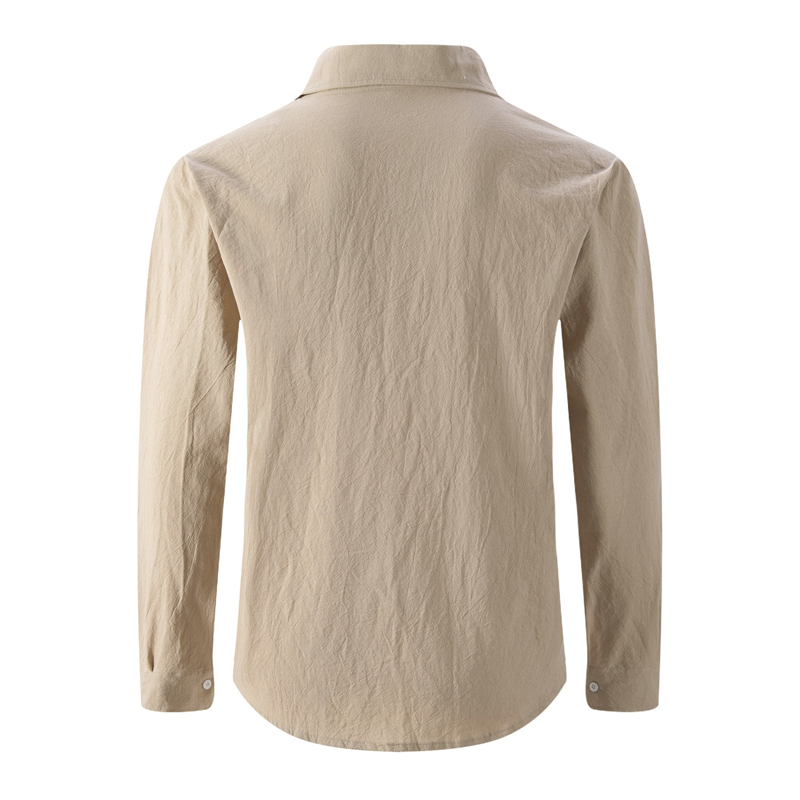 Men's Cotton Blended Solid Color Casual Long Sleeve Shirt MTA1974G7X