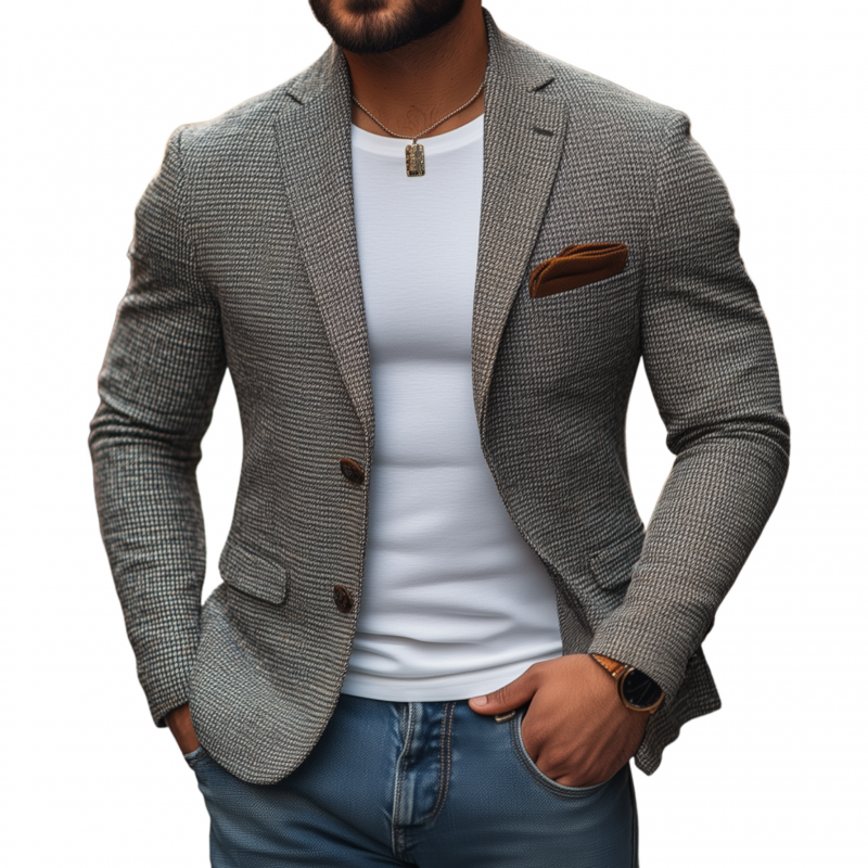 Men's Stylish Houndstooth Notch Lapel Single-breasted Slim-fit Short Blazer MTA1749G1M