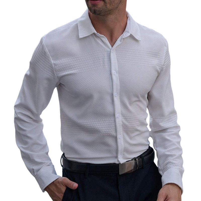 Men's Stylish Textured Long-sleeved Lapel Shirt 82788610F