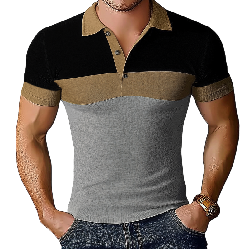 Herre sommer-T-skjorte med fargeblokk og polokrage, slim fit, MTA1605F9U