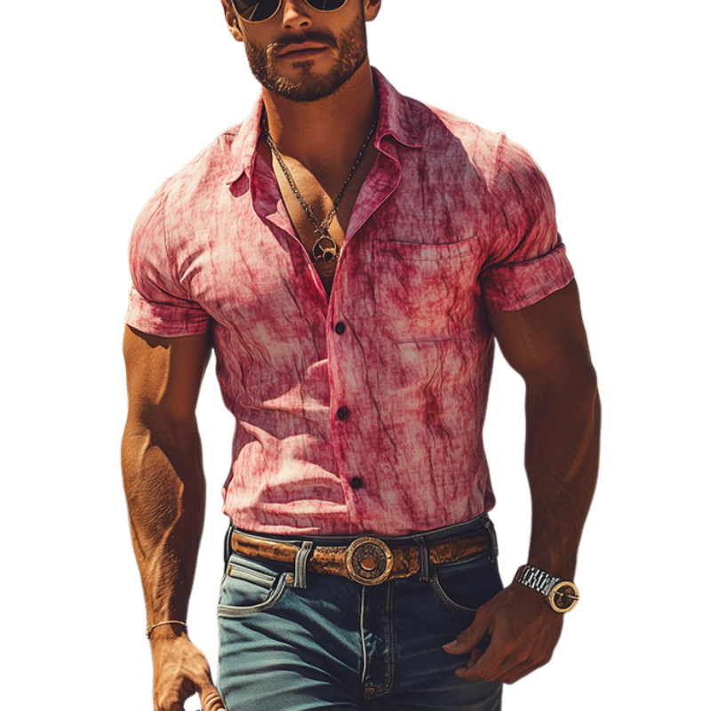 Men's Classic Fashion Casual Slim Fit Printed Short Sleeve Shirt 04340582K