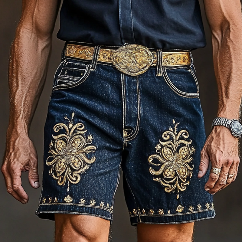 Men'S Fashion Retro Embroidered Straight Denim Shorts MTA0943E2Z