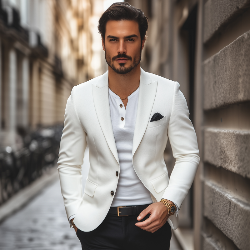 Men's Casual Solid Color Horizontal Striped Textured Fabric Peaked Lapel Single-breasted Slim-fit Blazer MTA2584G1M