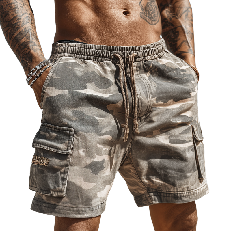 Men's Summer Camouflage Elastic Lace-Up Cargo Shorts MTA1084G6U