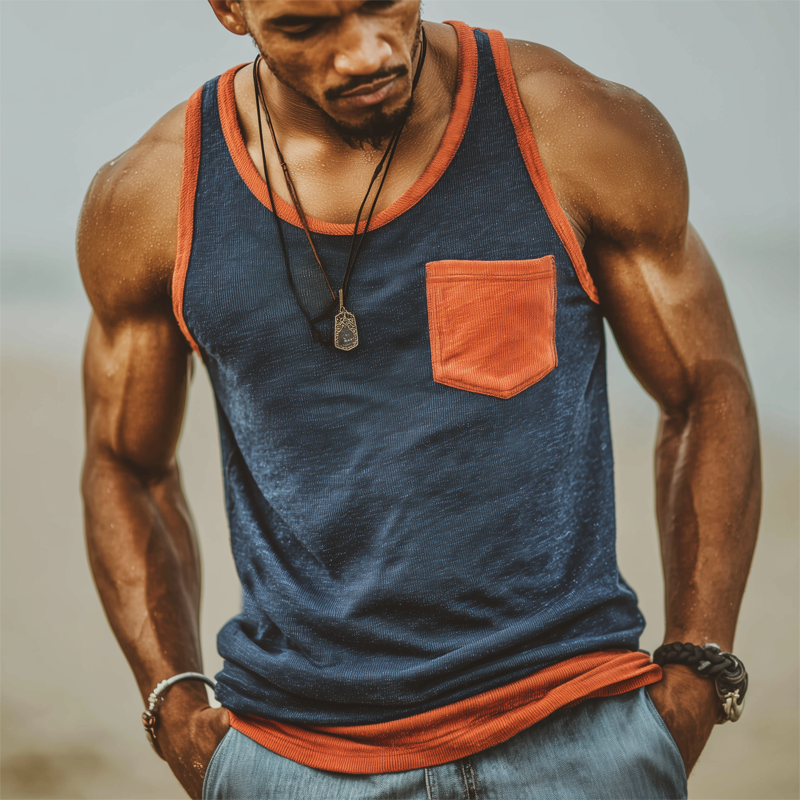 Men's Summer Round Neck Colorblock Knitted Tank Top MTA1689G6U