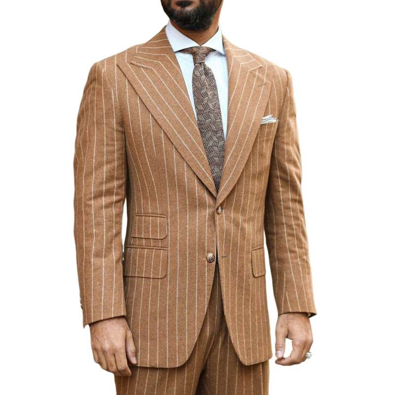 Men's Vintage Striped Wool Blend Peaked Lapel Single-breasted Slim-fit Blazer MTA1802H3M