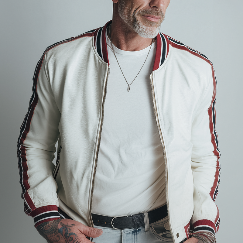 Men's Vintage Paneled Faux Leather Long Sleeve Jacket MTA1883H0P