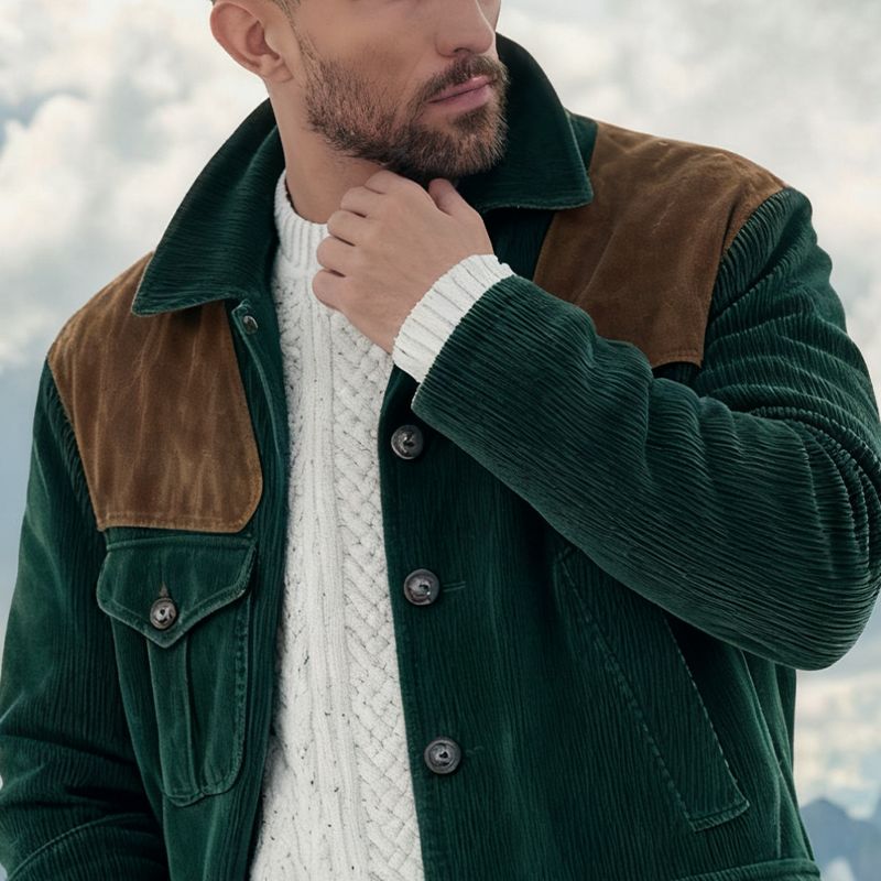 Men's Retro Corduroy And Faux Suede Mid-Length Coat MTA1149K8X