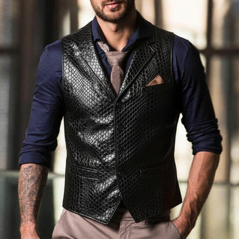 Men's Vintage Snake-Print PU Leather Vest MTA2942I2P